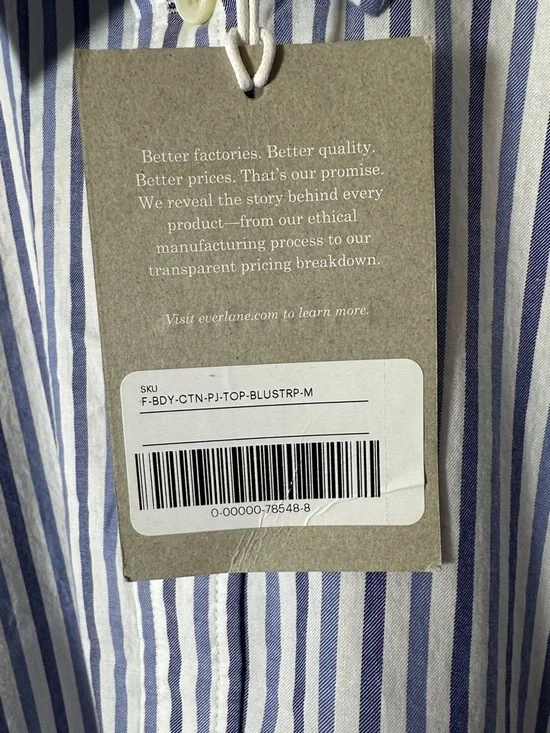 Everlane Cropped Striped Cotton Button Down The Woven PJ Top NWT Medium - Picture 11 of 13